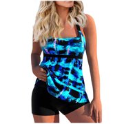 REORIAFEE Women Retro Bikini Swimsuit Cute Bathing Suits Plus Size Bow Knot Set Two Piece Swimsuit Swimwear Shorts Blue L