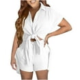 thumbnail image 1 of REORIAFEE Women Summer 2 Piece Set Outfits Y2k Streetwear Cute Outfits 2PC Fashion Women Short Sleeve Cardigan Blouse Tops + Loose Pockets Pants Short Sets White L, 1 of 6