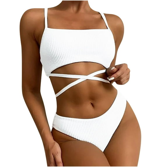 REORIAFEE Women Swimsuit Bikini Bathing Suit Resort Wear Bathing Suit Two Piece Swimwear Beachwear Set White S