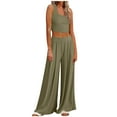 thumbnail image 1 of REORIAFEE Women Two Piece Outfit Summer Workout Set Workout Set Women's Casual Home Sleeveless Yoga Slim Fit Wide Leg Pants Knit Two Piece Set Green L, 1 of 8