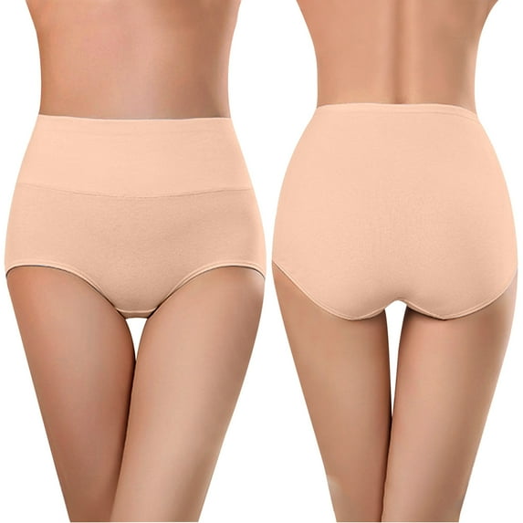 REORIAFEE Women Underwear Panties High Waist Cotton Full Coverage Briefs Strechy Breathable Panties Soft Comfortable Underwear Lingerie Beige L