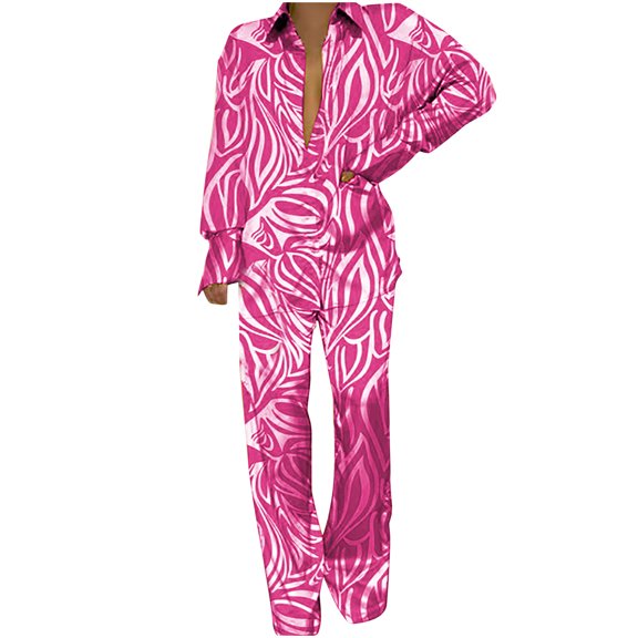 REORIAFEE Women's 2 Piece Outfits Lounge Sets Tracksuit Summer Set Fashion Women's Long Sleeve Casual Elastic Comfy Blouse Shirts Sets Purple L