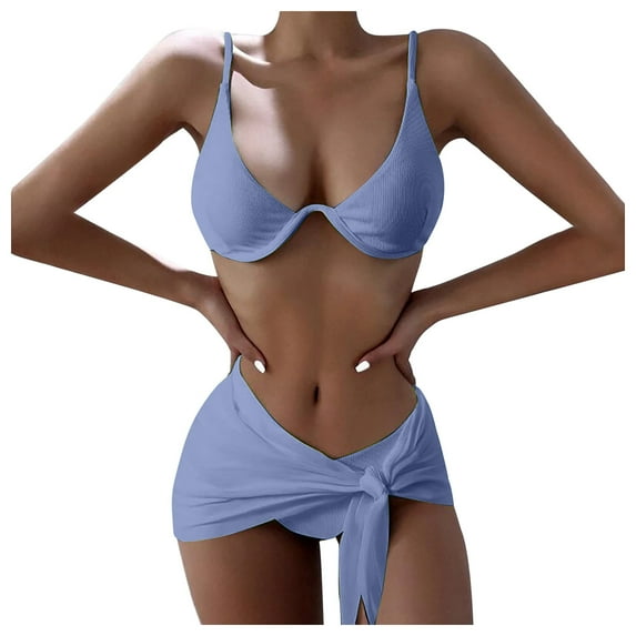 REORIAFEE Women's 3 Piece Swimsuit Bikini Set Fashionable Bikini Strap Bikini Deep V Split Swimsuit Three Piece Swimming Suit Gray M