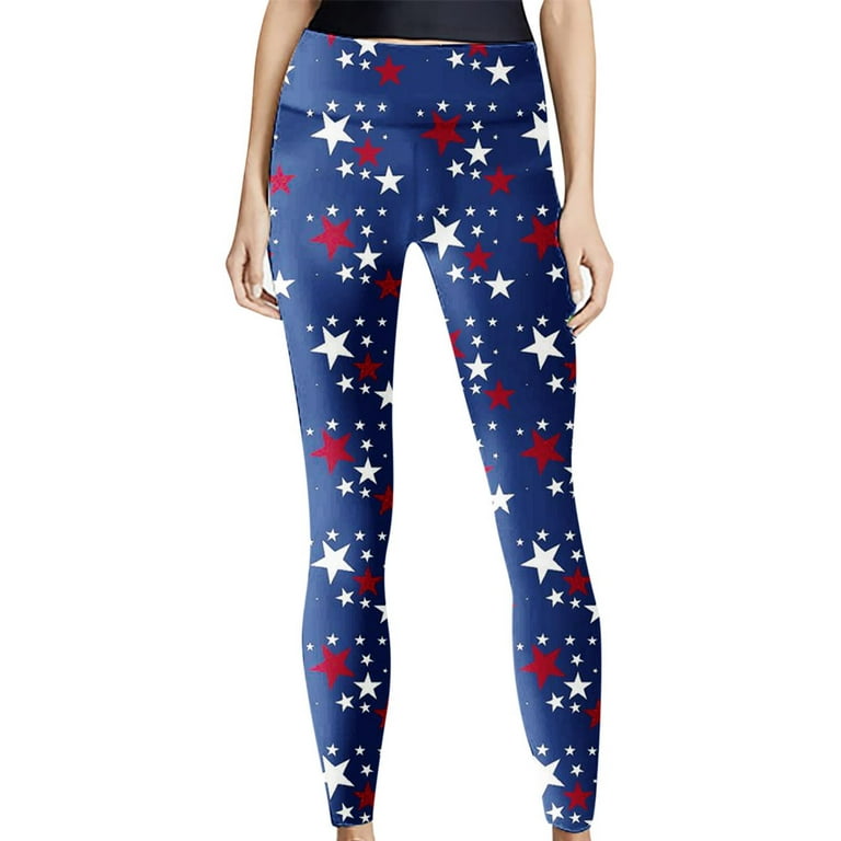 REORIAFEE Women's 4th of July Pants Patriotic Lounge Bottom Stretch Leggings  Independence Day Fitness Running Gym Sport Active Pants Blue XL 