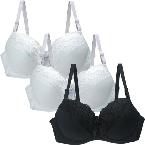REORIAFEE Women's Bras 3 Pack Pull on Adjustable Straps Push up Bra Comfortable Lace Padded Bras S-2XL