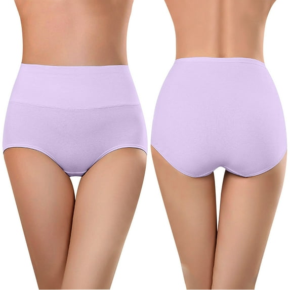 REORIAFEE Women's Briefs High Waist Cotton Full Coverage Briefs Strech Breathable Panties Soft Comfy Underwear Lingerie Purple XXL