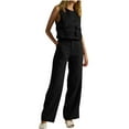 thumbnail image 1 of REORIAFEE Women's Casual Outfits Summer Matching Sets Gym Set 2PC Fashion Women's V Neck Sleeveless Top + Loose Pocket Pants Suit Black XXL, 1 of 6