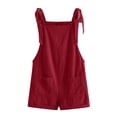 thumbnail image 1 of REORIAFEE Women's Fashion Overalls Square Collar Sleeveless Romper Solid Color Suspenders Dress Romper for Women Cotton Linen Double Pocket Bib Jumpsuit Loose Suspender Jumpsuit Wine XL, 1 of 6