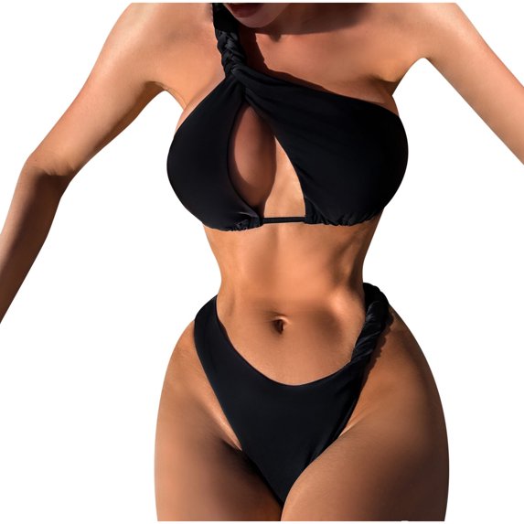 REORIAFEE Women's Floral Bikini Set Sexy Swimsuit Fashionable Bikini Two Piece Set Bra Swimwear Beachwear Black M
