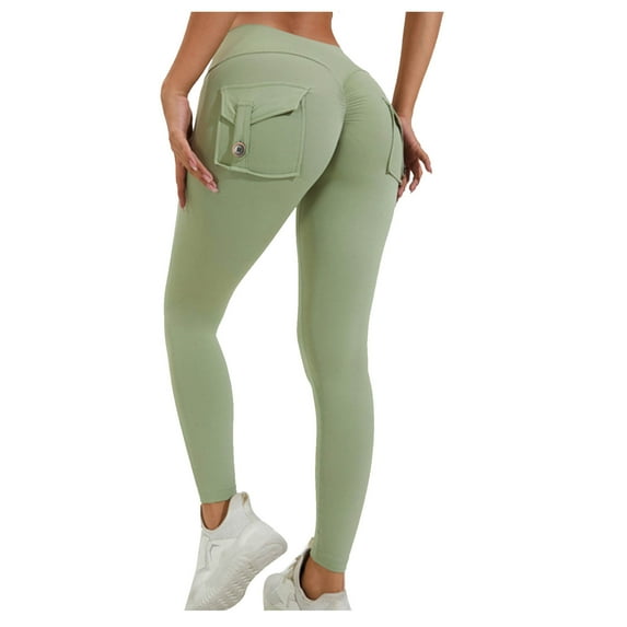 REORIAFEE Women's Leggings in Clothing with Pockets High Waisted Scrunch Butt Athletic Leggings Solid Print Yoga Pants Buttery Soft Exercise Pants for Running Workout Elastic Tights Mint Green XL