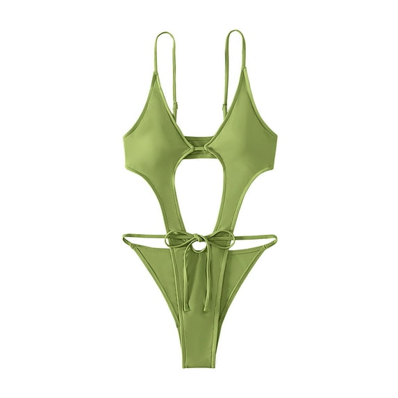 REORIAFEE Women's One Piece Bathing Suit One Piece Swimsuit Tropical Swimwear One Piece Swimsuit Bikini Beach Lace up Swimsuit Green M