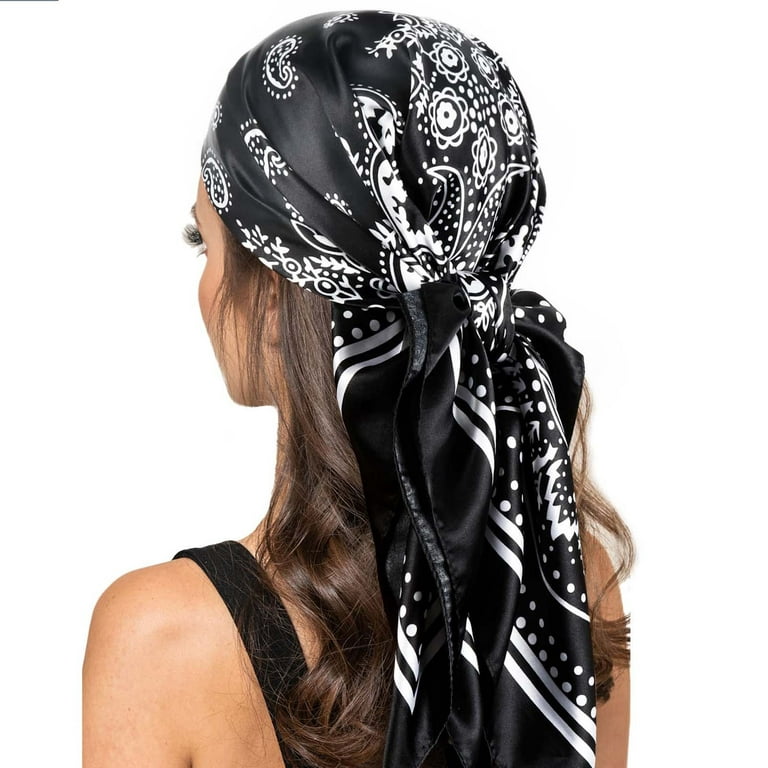 Solid Colors Silk Scarf Women Satin Hair/Head Scarves Black White