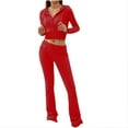 thumbnail image 1 of REORIAFEE Women's Sets Outfits 2023 Summer Casual Going out Outfits Women Fashion Sweater High Waist Elastic Hooded Suit Women Knit Suit Red L, 1 of 9
