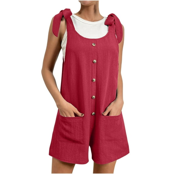 REORIAFEE Women's Short Overalls Summer Casual Square Collar Sleeveless Romper Solid Color Sling Work Jumpsuit for Women Double Pocket Bib Jumpsuit Loose Suspender Jumpsuit Red XXL