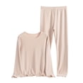 thumbnail image 1 of REORIAFEE Women's Sleepwear Sets 2 Piece Plus Size Pajama Long Sleeve Top and Pant Solid Color Soft Loungewear Beige XL-5XL, 1 of 3