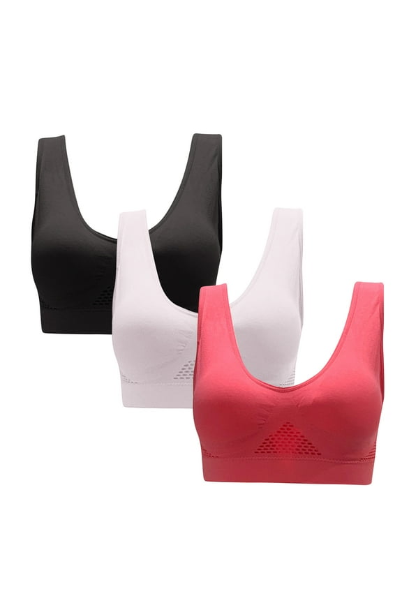 Women's Sports Bras 3 Pack Plus Size Wide Strap No Underwire Push up Bralette Comfortable Low Impact Bras S-5XL