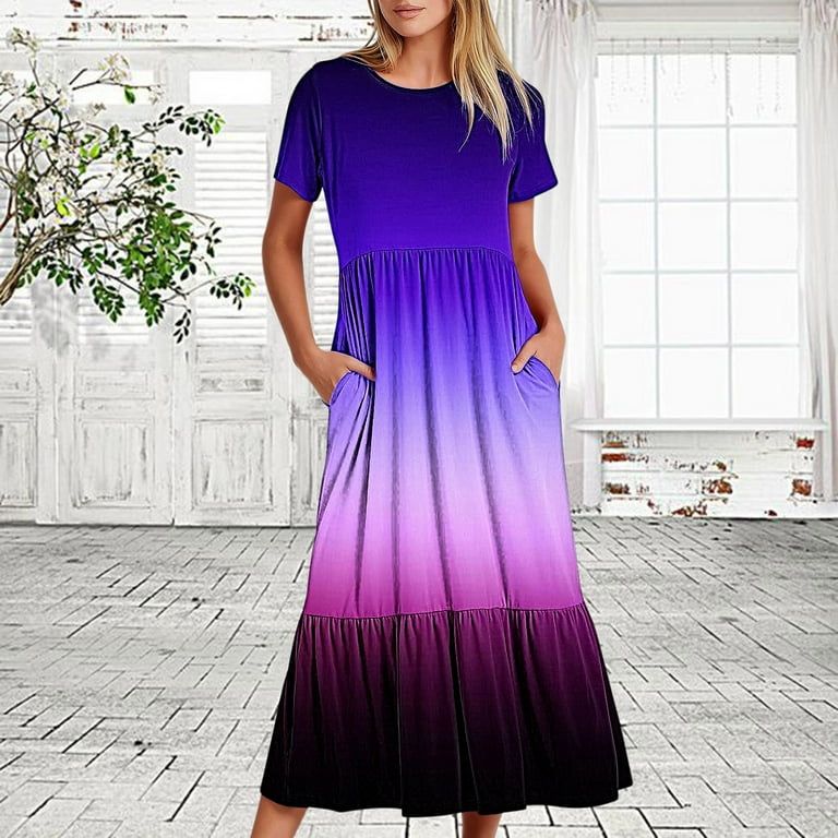 Womens Clothing Sunset Gradient Pleated Maxi Dress REORIAFEE