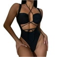 thumbnail image 1 of REORIAFEE Women's Swimming Beach Bathing Loose Summer Bikini Beach Pool Swimwear Beach Vacation Bikini One Piece Swimsuit Lace up Hollow Out Backless Lace up Bikini Black L, 1 of 9