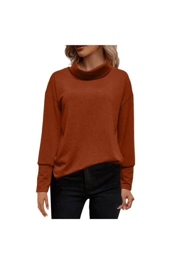 Women's Turtleneck Knitted Pullover Sweater Jumper Tops Long Sleeve Turtle Neck Solid Color Sweater Casualwear Turtleneck Modern Pullover Orange S