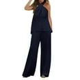 thumbnail image 1 of REORIAFEE Women's Two Piece Outfits Sweater Sets Lounge Set Beach Outfits Fashion Women Summer Halter Casual Sleeveless Top + Elastic Waist Pant Set Navy XL, 1 of 5