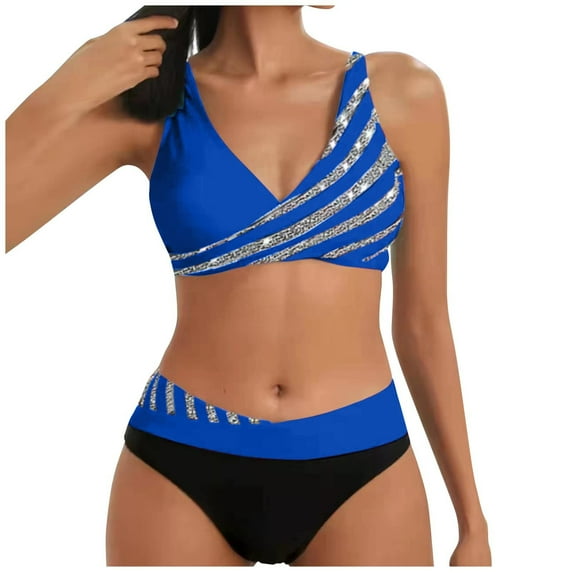 REORIAFEE Womens 2023 Fashion Tankini Set Swimsuit Bathing Suit Swimwear Tropical Bathing Suits Summer Swimsuit Swimwear Beachwear Bikini Blue S