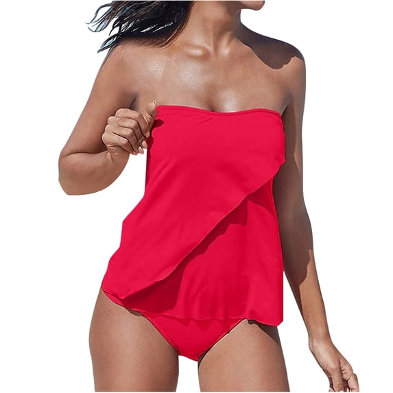 REORIAFEE Womens Bathing Suits Tankinis Cute Bathing Suits Two Piece Set Swimwear Beachwear Red XL