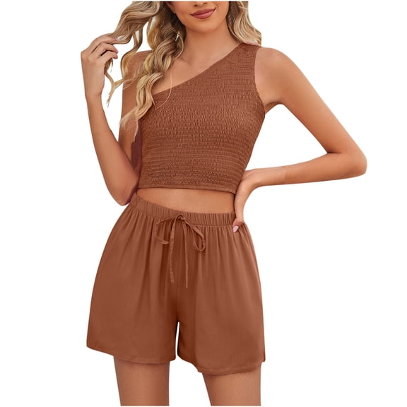 REORIAFEE Womens Beach Outfit Beach Vacation Outfits Summer Suit Vest Casual Short Sleeveless Cropped Fashion Body Women Clothing Brown L