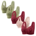 thumbnail image 1 of REORIAFEE Womens Bras for Older Women 5 Pack Front Closure Wireless Full-Coverage Bra Supportive Push Up Breathable Underwear Wide Shoulder Straps Comfort Soft Lingerie Green XXL, 1 of 3