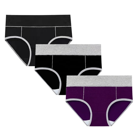 REORIAFEE Womens Cotton Period Panties 3PC Mid Waist Period Briefs Strech Breathable Menstrual Panties Soft Comfy Underwear Lingerie Purple XL