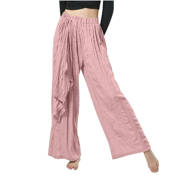 REORIAFEE Womens Flowy Pants Lounge Solid Print Palazzo Pants Scrunch Butt Lift High Waisted Casual Pants Lightweight Baggy Stretchy Trousers 2024 Trending Fashion Clothing