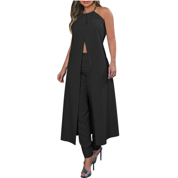REORIAFEE Womens Golf Outfit Going out Outfits Women Casual Summer Sleeveless Tops Long Pants Two Pieces Set Suit Black XL