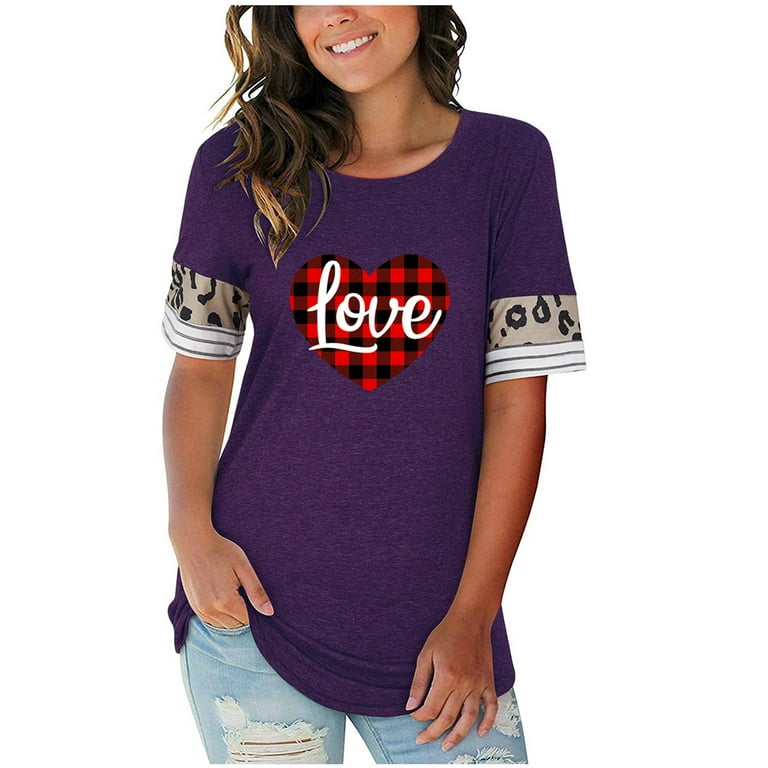 REORIAFEE Womens Heart Valentine's Day T-Shirt Valentines Day