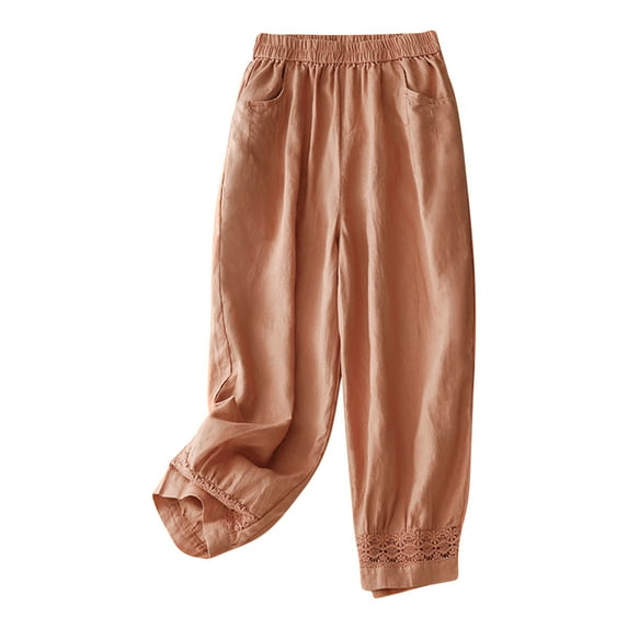 REORIAFEE Womens Linen Pants Petite Tapered Palazzo Pants with Pockets High Waisted Casual Pants Lightweight Baggy Stretchy Slacks 2024 Trending Fashion Clothing