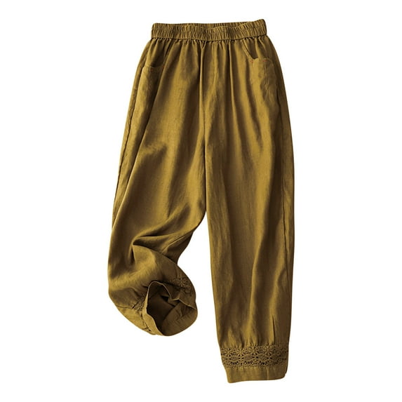 REORIAFEE Womens Linen Pants Petite Tapered Palazzo Pants with Pockets High Waisted Casual Pants Lightweight Baggy Stretchy Slacks 2024 Trending Fashion Clothing