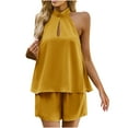 thumbnail image 1 of REORIAFEE Womens Lounge Wear Set Disco Outfit Women's Fashion Casual Spring Summer Round Neck Sleeveless Blouse Tops Yellow M, 1 of 8