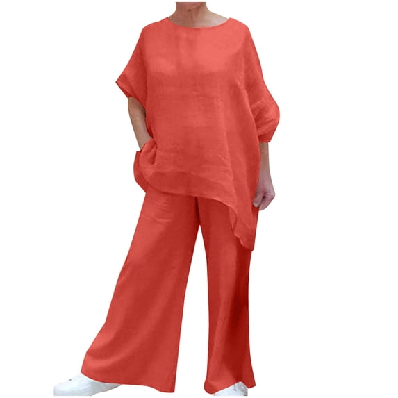REORIAFEE Womens Lounge Wear Set Going out Outfits Women's Round Neck Collar Long Sleeve Pullover Shirt Tops + Pants Trousers Set Orange XXXXXL