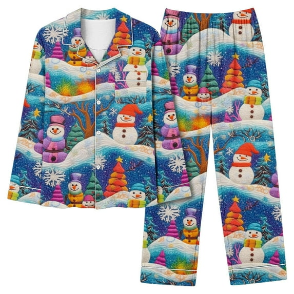 REORIAFEE Womens Pjama Set Christmas 2 Piece Loungewear Long Sleeve Button down Shirts and Pant Santa Graphic Pajama Sleepwear Multicolor S-2XL
