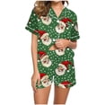 thumbnail image 1 of REORIAFEE Womens Pjs Sets Christmas 2 Piece Loungewear with Pockets Short Sleeve Button down Shirts and Shorts Pajama Sleepwear Green S-2XL, 1 of 7
