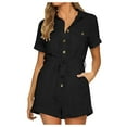 thumbnail image 1 of REORIAFEE Womens Summer Rompers Loose Casual Shorts Jumpsuit Lapel Short Sleeve Romper Solid Color Womens Casual Romper Shirt Button Jumpsuit Shorts Sexy Rompers for Women Summer Black S, 1 of 7