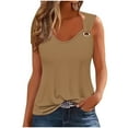 thumbnail image 1 of REORIAFEE Womens Summer Tank Tops Sleeveless Tops Scoop Neck Tanks with Ring Hole Flowy Shirts Solid Print Pullover Wide Strap Vest Going Out Fashion Clothing 2024 Khaki, 1 of 4