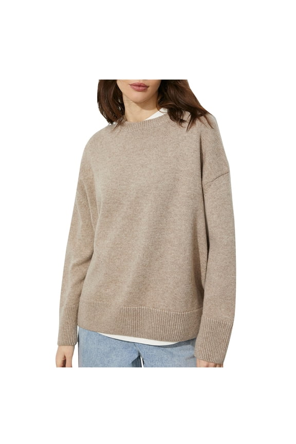 Womens Sweaters Fall 2023 Knitted Pullover Sweater Casual Cute Sweaters Long Sleeve Crewneck Solid Color Sweater Casual Pullover Fitted Pullover Khaki S