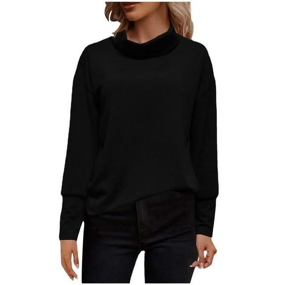 REORIAFEE Womens Sweaters Knit Sweater Pullover Fall Top 2023 Long Sleeve Turtle Neck Solid Color Sweater Casualwear Turtleneck Modern Pullover Black S
