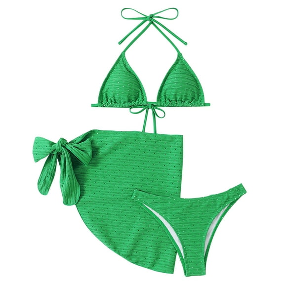 REORIAFEE Womens Swimsuits Plus Size Beach Vacation Bathing Suit 3 Piece Bikini Set Green S