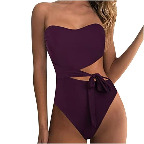 REORIAFEE Womens Tankini Loose Fit Modest Vintage Bathing Suit Bra Cut Out Swimsuit Slim One Piece Bikini Set Wine L