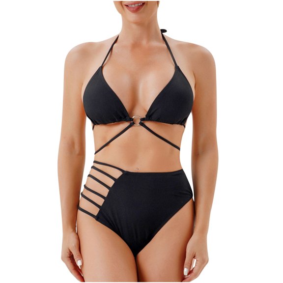 REORIAFEE Womens Y2k Bathing Suit Fashionable Bathing Suit Split Swimsuit Bikini Black L