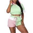 thumbnail image 1 of REORIAFEE Workout Sets for Women Active Gym Exercise Sports Yoga Outfit Women Fashion Sexy Summer Casual Hooded Short Sleeve Panel Lace Up Pocket Tank Top Shorts 2 Piece Set Green L, 1 of 6