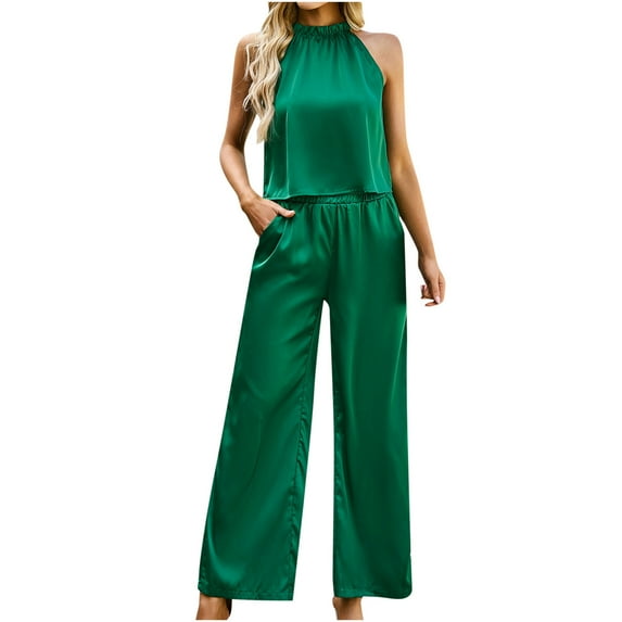 REORIAFEE Workout Sets for Women Festival Outfits Women's Fashion Casual Spring Summer Round Neck Sleeveless Blouse Tops Green M
