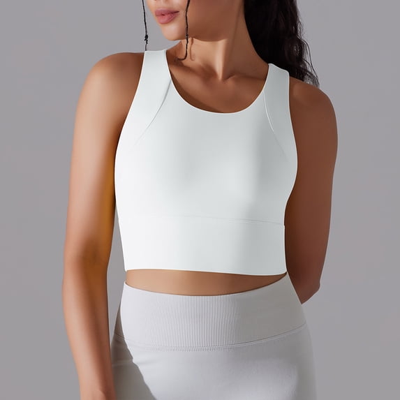 REORIAFEE Yoga Bras for Women U Back Sports Bra Medium Support Padded Bra Wireless Medium Impact Sports Bra Padded Longline Workout Bra Quick Drying Tops White L