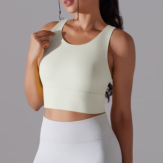 REORIAFEE Yoga Bras for Women U Back Sports Bra Medium Support Padded Bra Wireless Medium Impact Sports Bra Padded Longline Workout Bra Quick Drying Tops Beige L