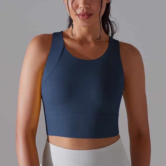 REORIAFEE Yoga Bras for Women U Back Sports Bra Medium Support Padded Bra Wireless Medium Impact Sports Bra Padded Longline Workout Bra Quick Drying Tops Navy S